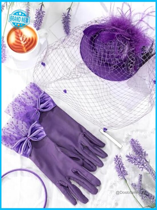 Vintage Fascinator Hat with Lace Gloves for Bridal Tea Party Wedding main image 3